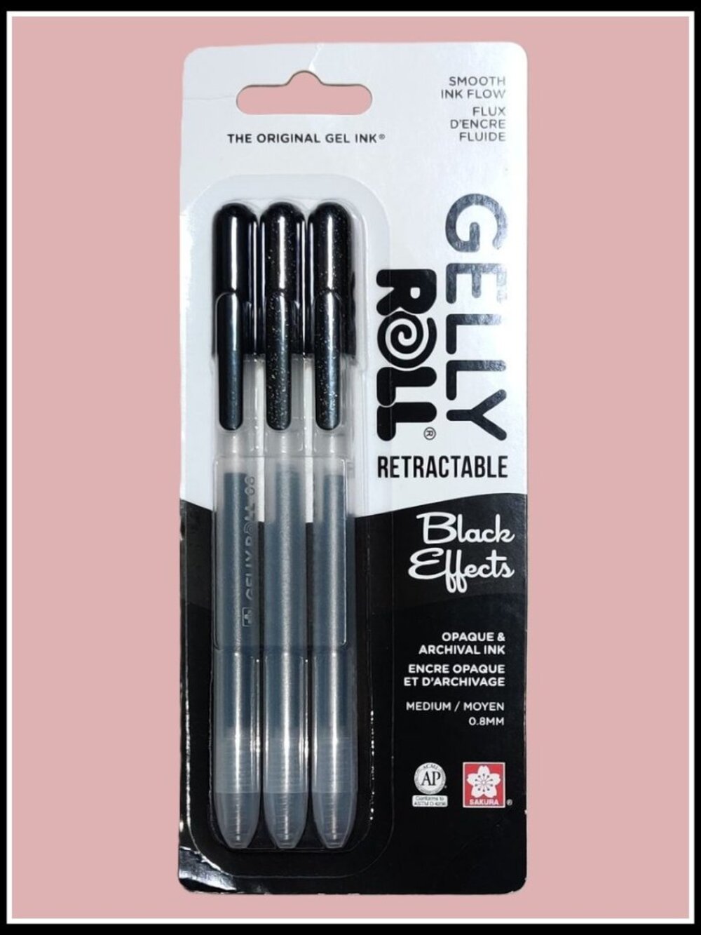 Sakura Gelly Roll Retractable Gel Pens 3pk Black Effects Classic x1, Metallic x2